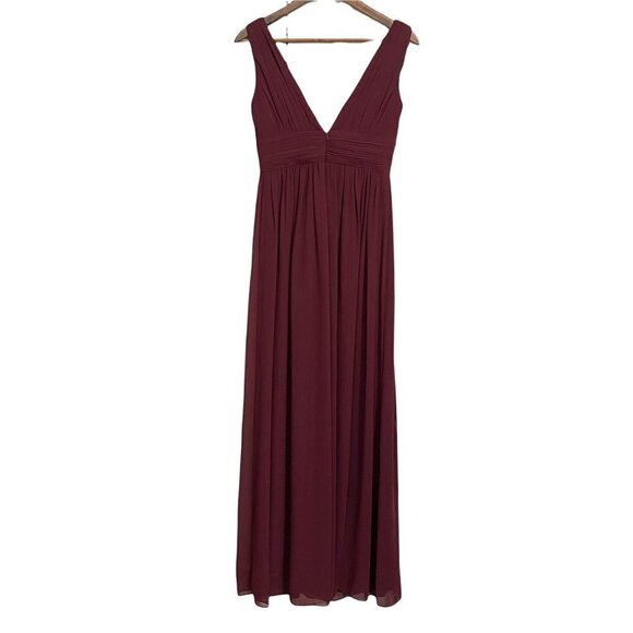 Levkoff Women's Burgundy Sangria Chiffon V-Neck A-Line Pleated Dress Gown Size 4 - Picture 10 of 10